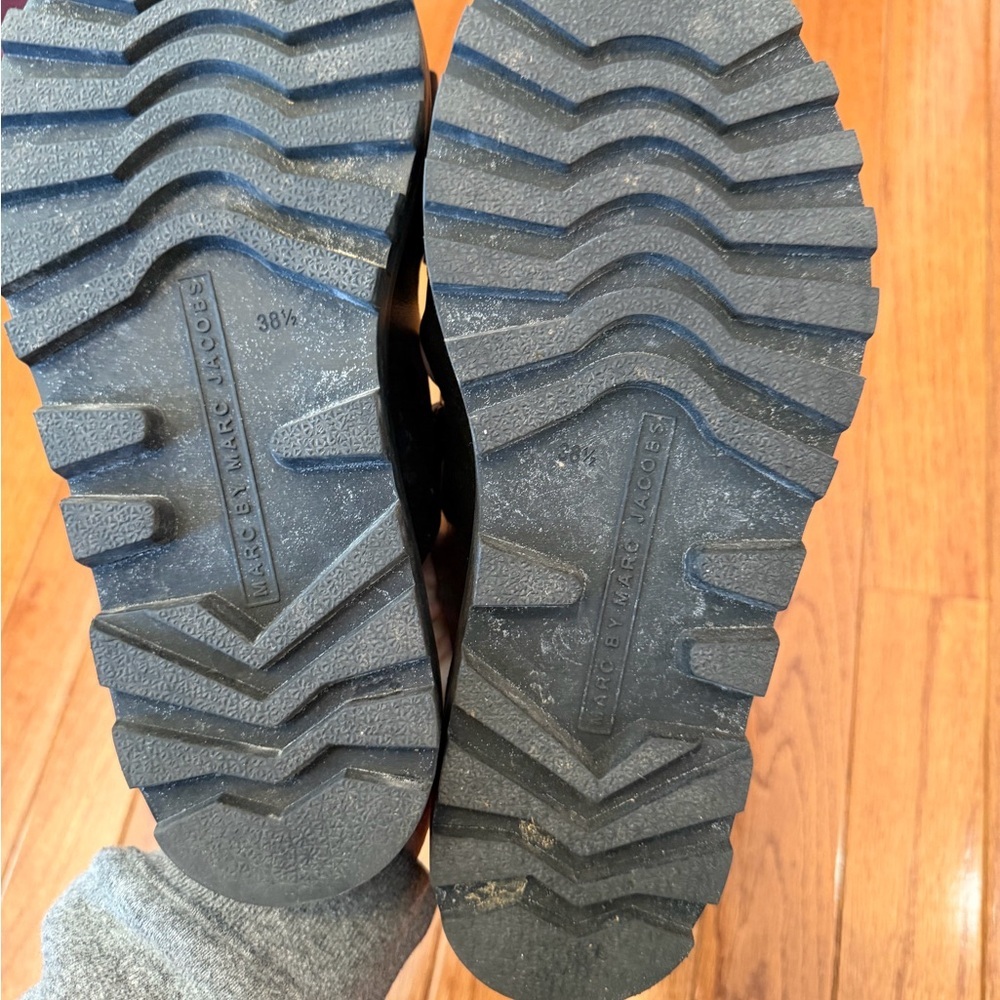 Marc Jacobs Black Leather Lug Sole Sandals Size 38.5 - Picture 6 of 6